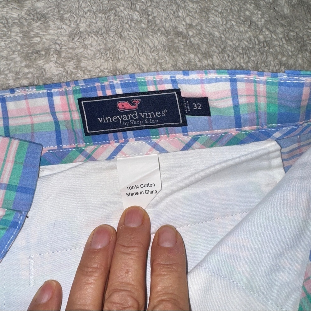 Vineyard Vines Blue and Green Plaid Men's Shorts - Picture 2 of 5